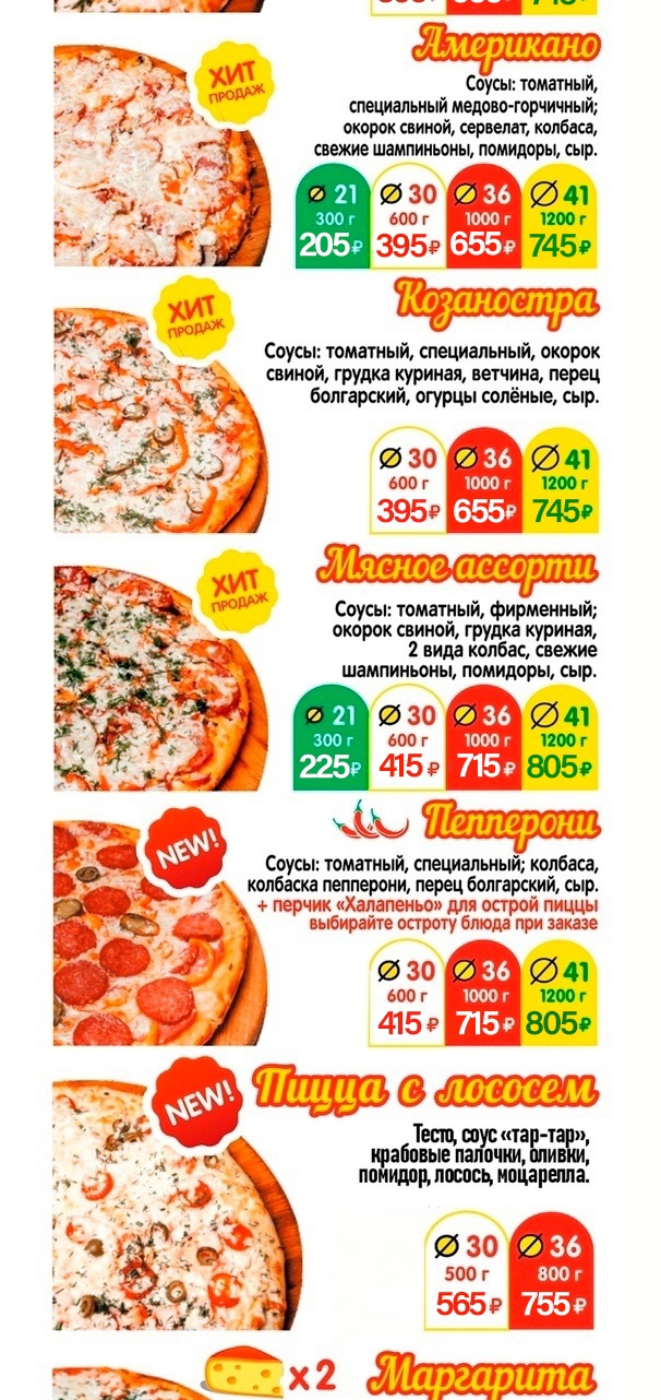 Меню Мега пицца Мценск